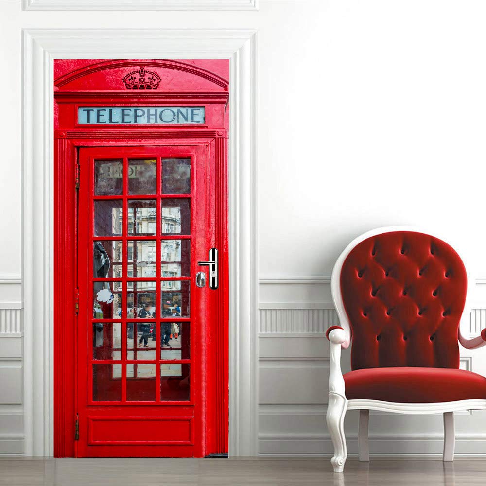 Sticker Porte Cabine Téléphonique Rouge 3D 93x205 cm Amovible