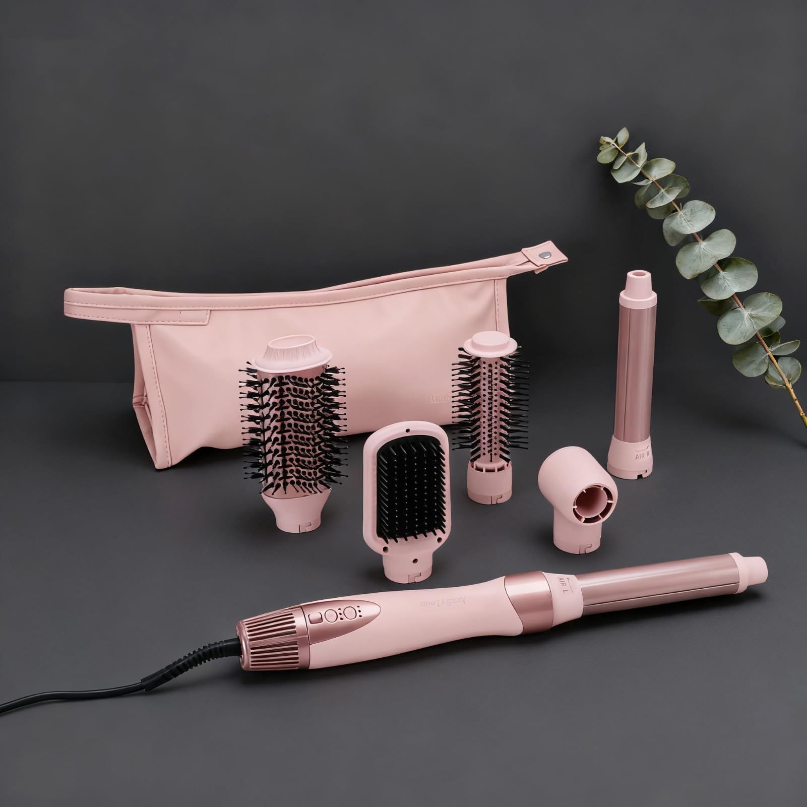 AraSyelon Multifunction Hair Styler 6 en 1 - Secador Profesional, Cepillo de Aire Caliente (25/32/48/68mm), Rizador Automático 32mm, Cepillo Alisador, 110,000 rpm, con Iones