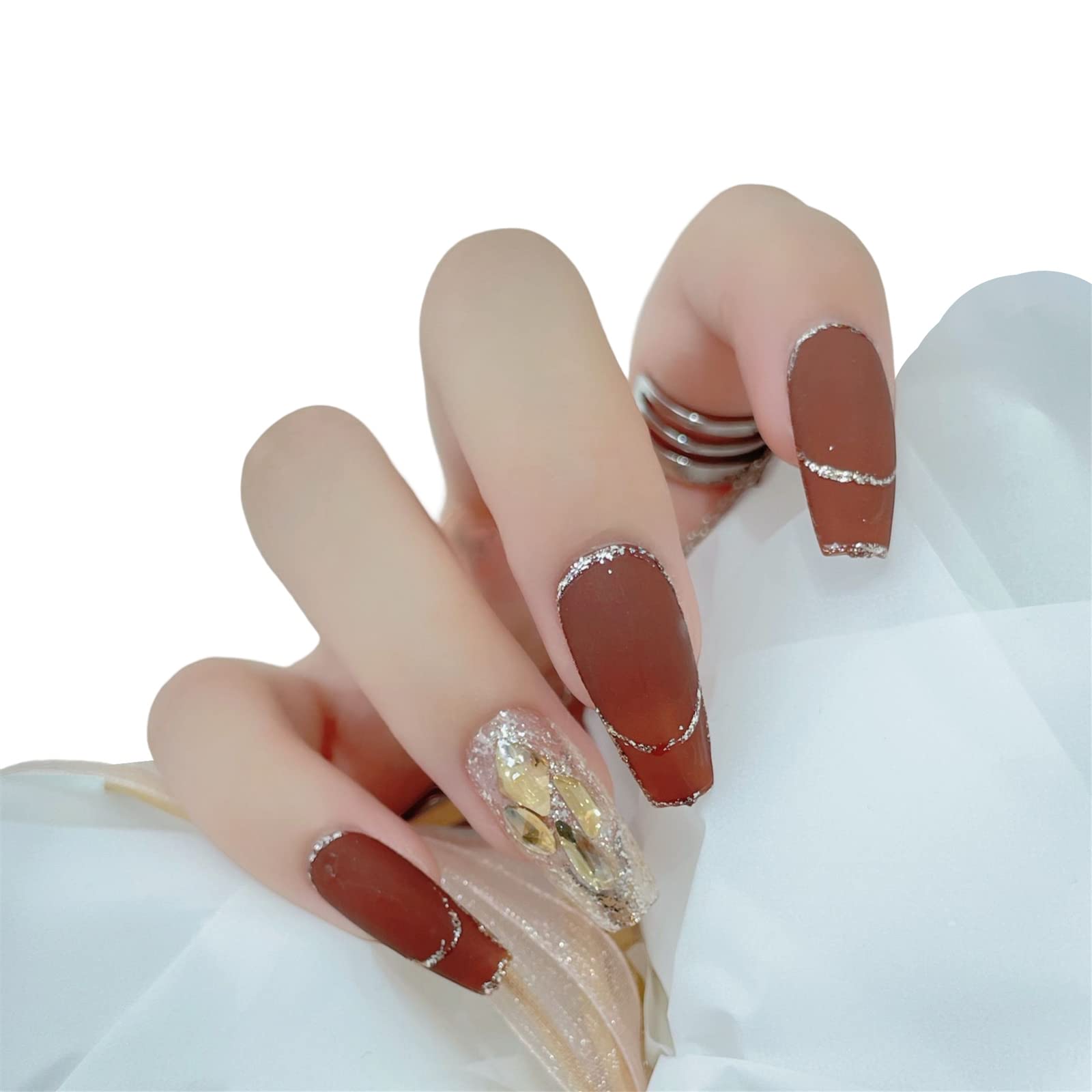 Bling Press on Nails, Unghie finte con finitura riutilizzabile di lusso, Nail Art fatta a mano con design di manicure con licenza (XL, A) (AL)