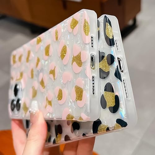 Miniatura 4 de KERZZIL Funda de lujo con patrón de leopardo de nácar para iPhone 13 Pro Max, con borde cuadrado, lindo polvo dorado brillante brillante para