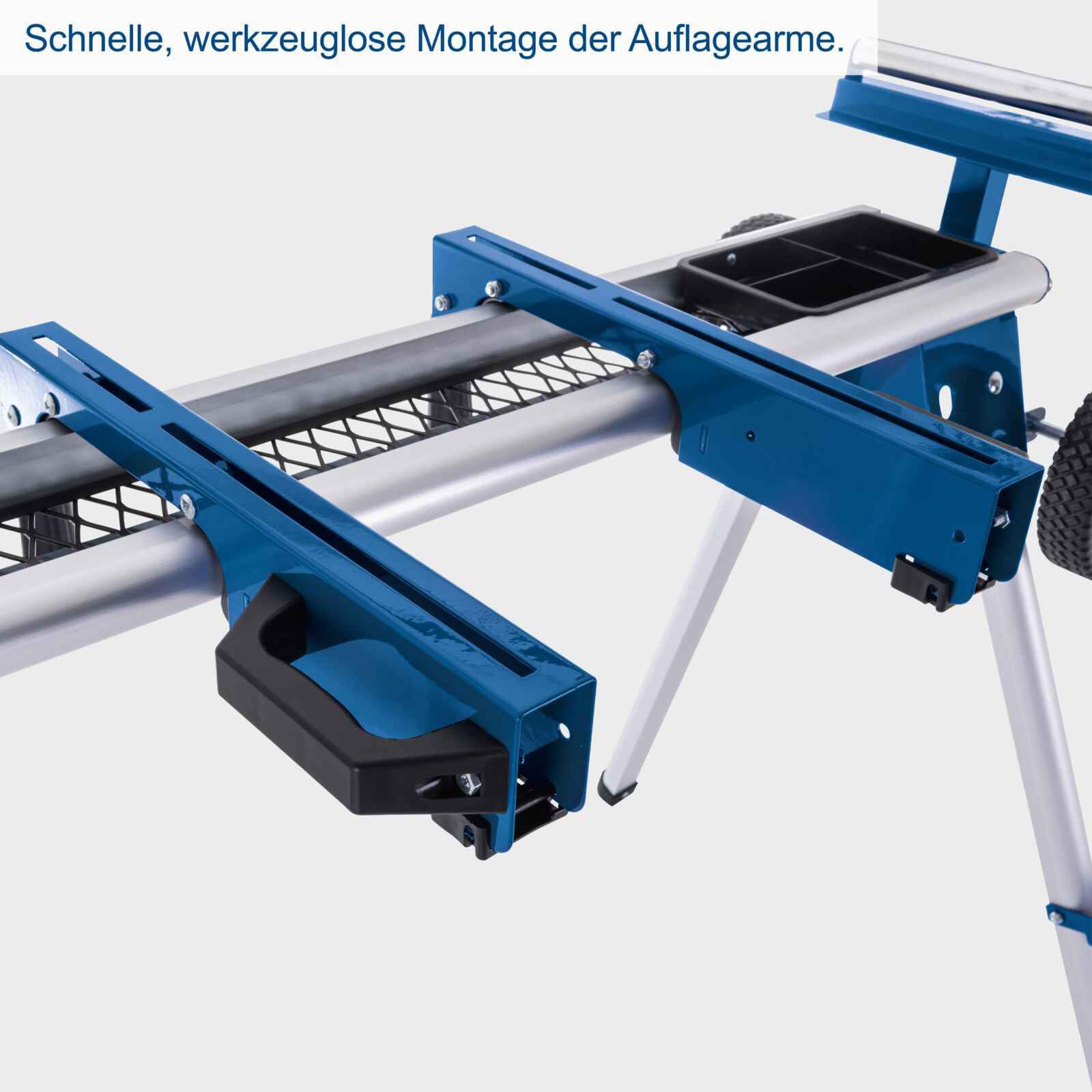 Scheppach Untergestell mit Räder | UG200 Maschinenuntergestell | Traglast max. 150kg | Auflagen ausziehbar 1090–1675mm | 955mm Arbeitshöhe | inkl. Kleinteilbehälter | Untergestell Kappsäge