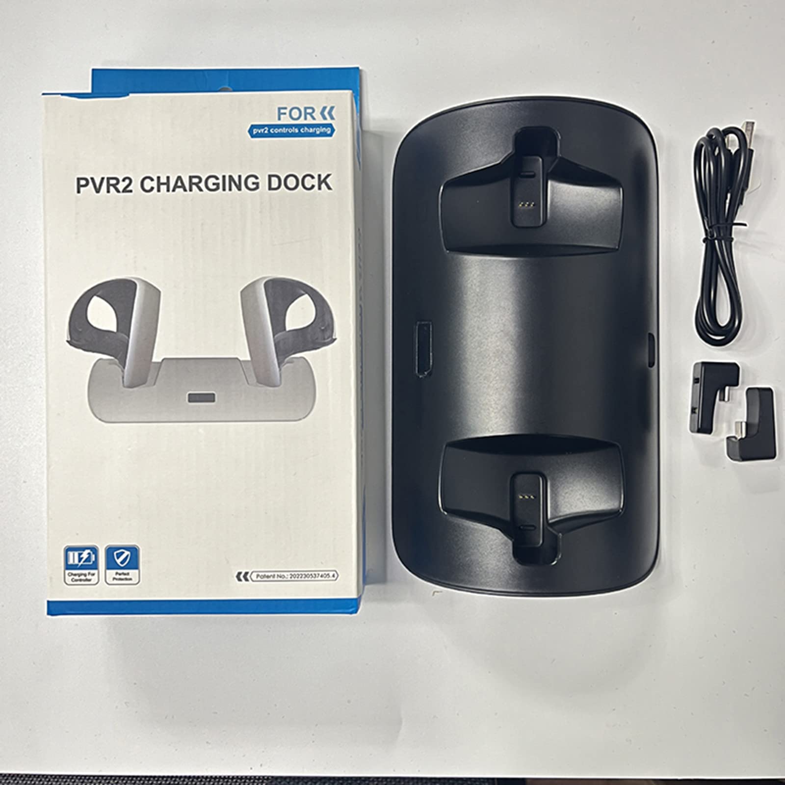 Doppia stazione di ricarica VR per controllo PS VR2, supporto per caricatore con maniglia VR, supporto di ricarica con indicatori luminosi a LED (nero)