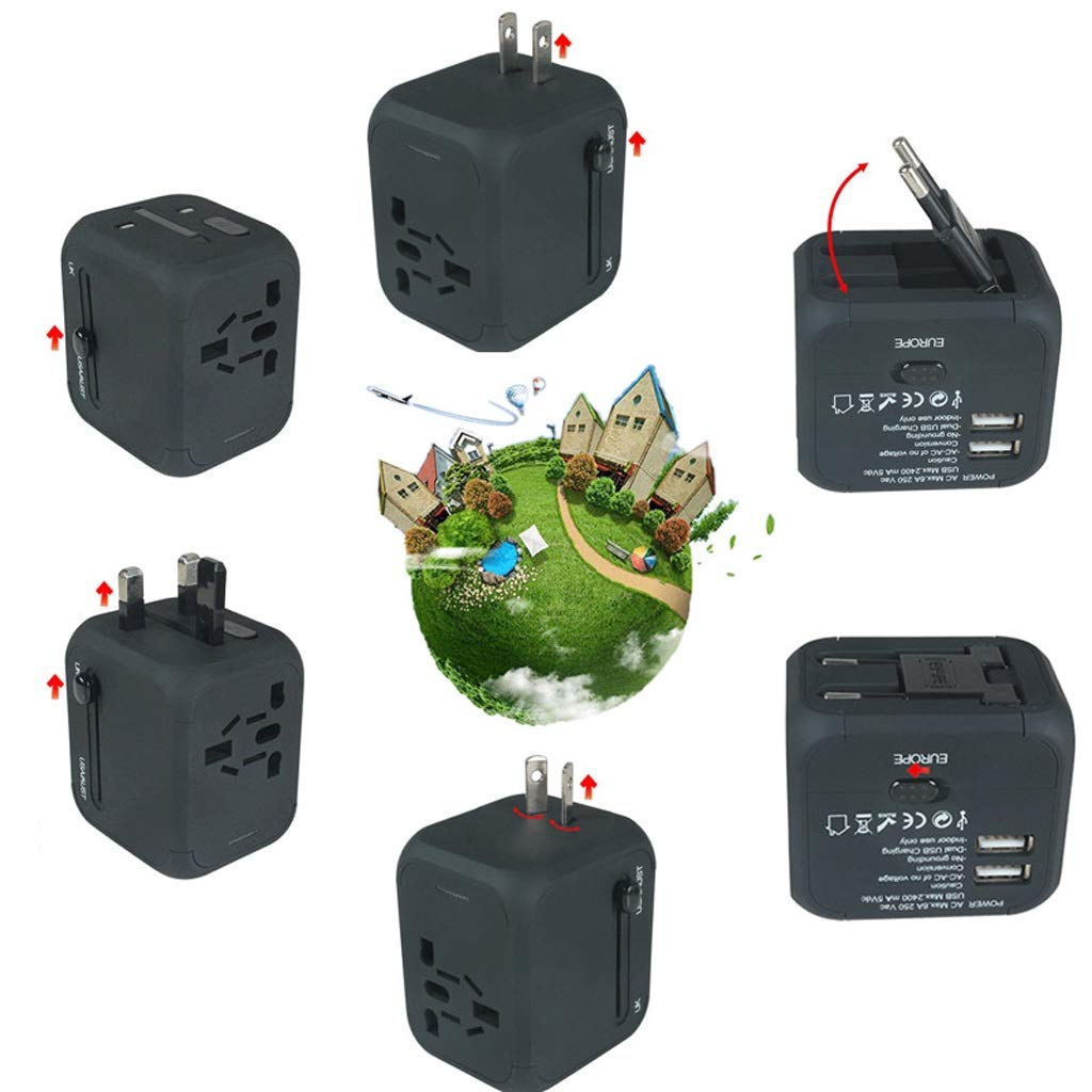 Adaptador de Corriente Internacional de Viajes, Adaptador de Viaje Universal, Adaptador con Doble USB Toma de Viaje Internacional