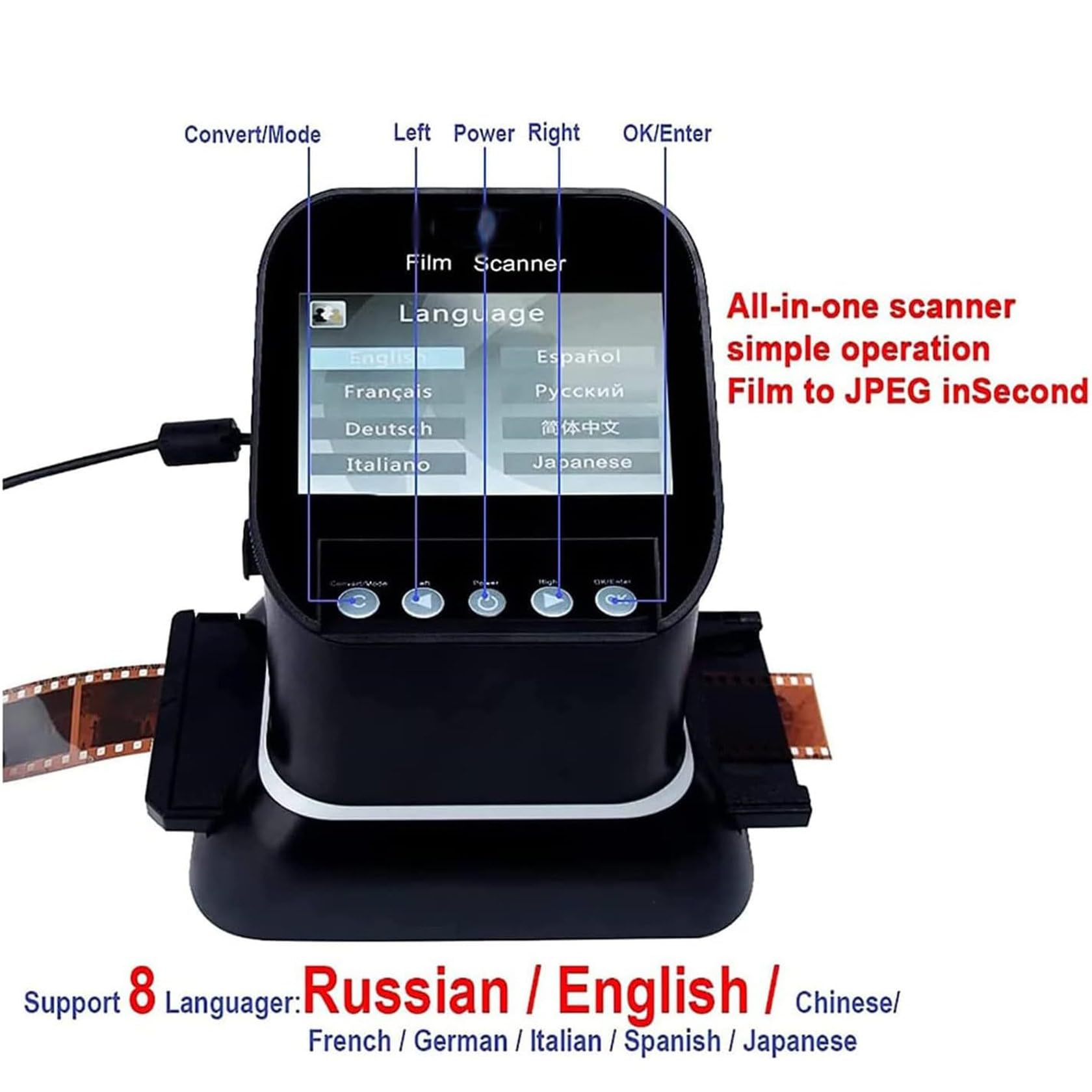EscáNer De PelíCulas Y Diapositivas De 120 Mp, Visor De Diapositivas Todo En Uno Con Pantalla Lcd Y Ranura Para Tarjeta Sd. Convierte Diapositivas Y Negativos De 35 Mm (135, 110 Y 126)