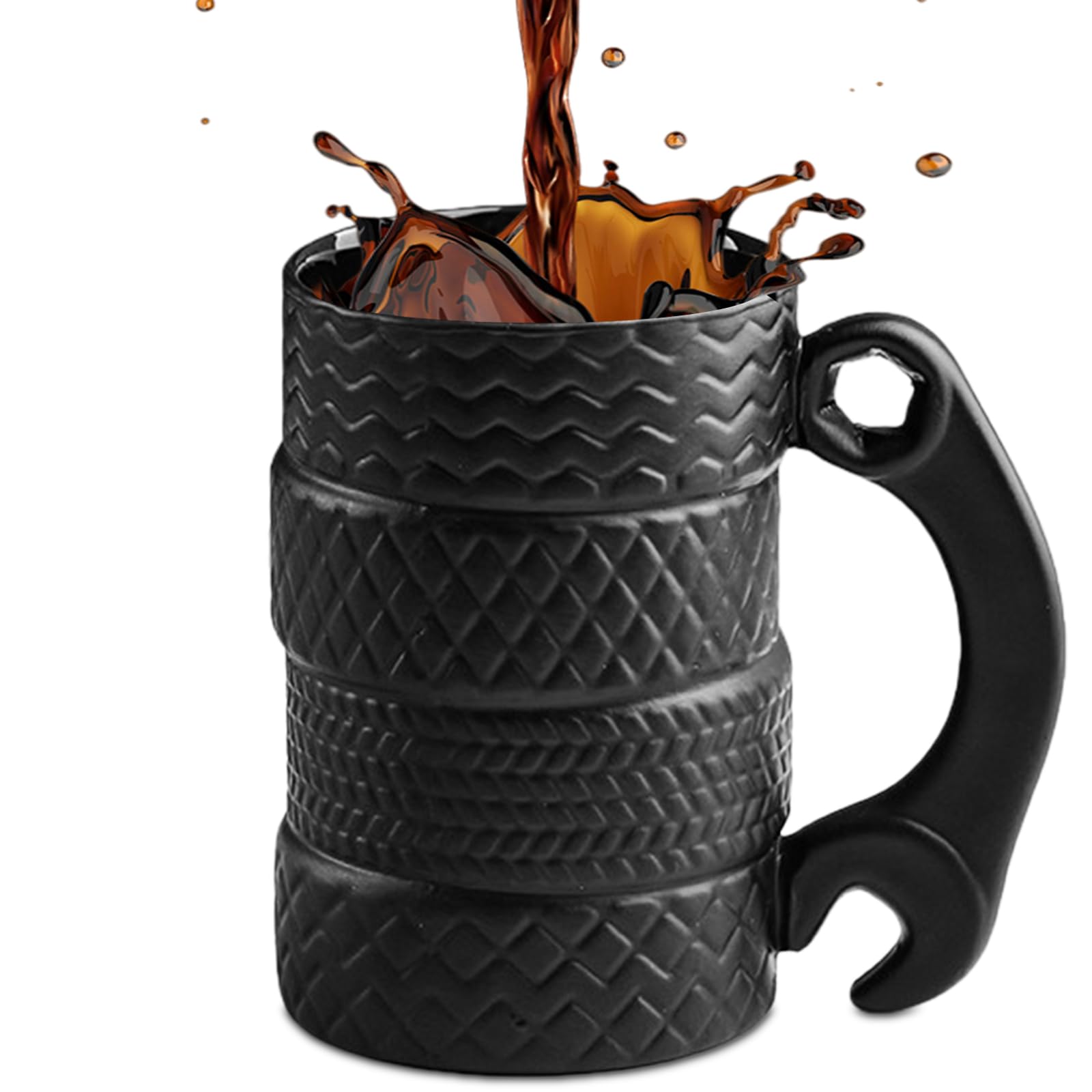 ZONSUSE Creative Tire Mug, 3D Tire Coffee Cup, Novel Mechanical Style Breakfast Cup, Funny Gift for Men Women Colleagues Friend Husband Birthday Holiday 500ml (with Curved Wrench Handle) — image 1