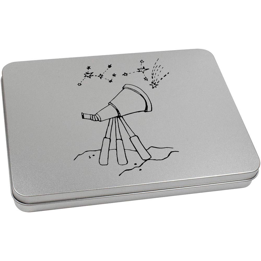 Azeeda 220mm 'Telescope & Stars' Metal Hinged Tin/Storage Box (TT00122182)