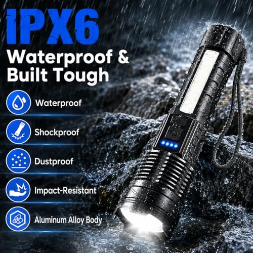Rechargeable LED Flashlights, 99,000 Lumens Super Bright Handheld FlashLight, 7 Modes with COB Work Light, IPX6 Waterproof, Adjustable Tactical Flash light for Home,Camping and Emergencies-2 Pack by Queena - Image 6