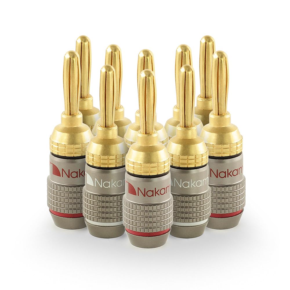 Nakamichi FanLock Fiche banane plaquée or 24K 10 AWG - 18 AWG Calibre 4 mm pour haut-parleurs Amplificateur Hi-Fi, 10 pièces (5 paires)