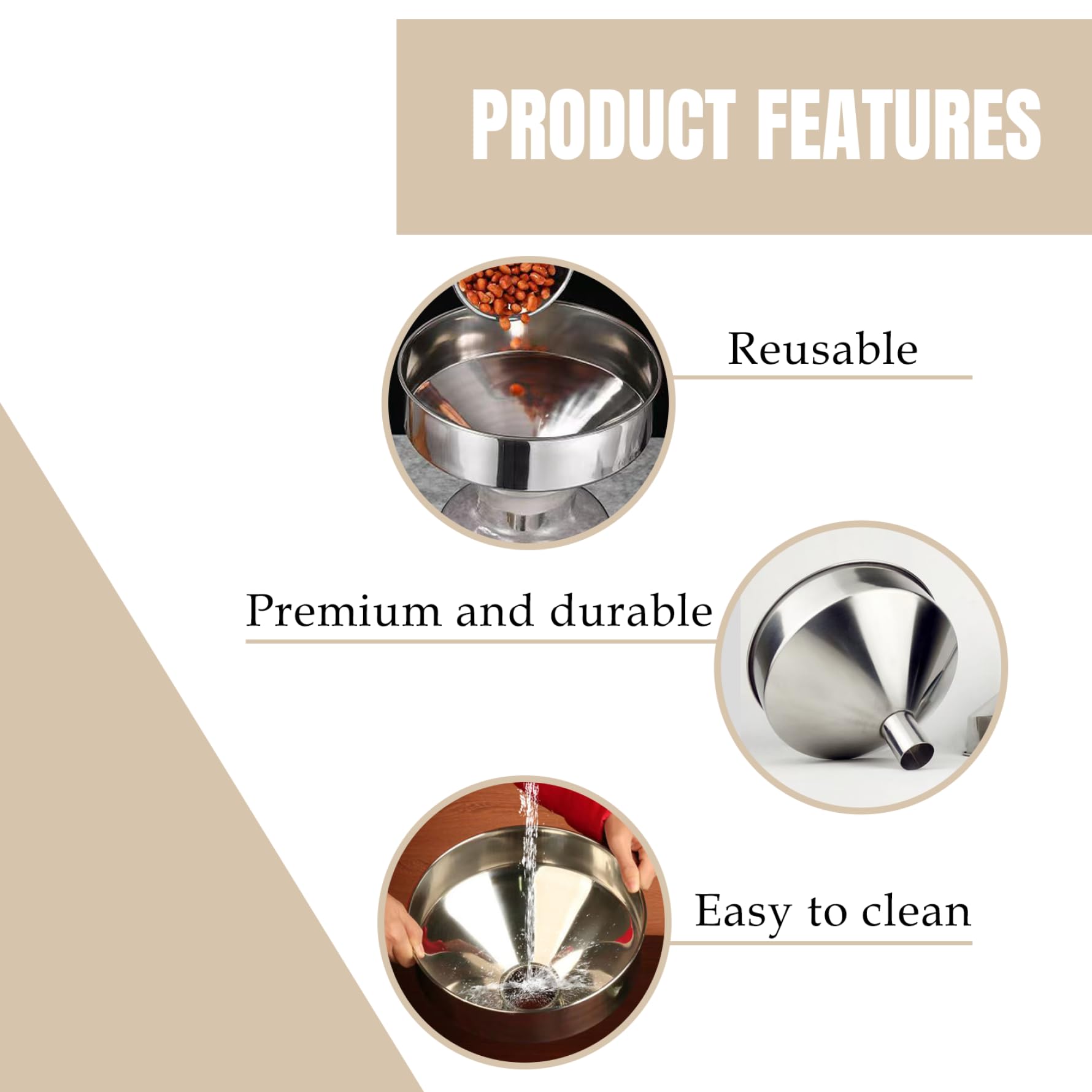 Embudo de acero inoxidable con filtro, embudo de metal extra para llenar botellas, líquidos, aceites, granos en polvo