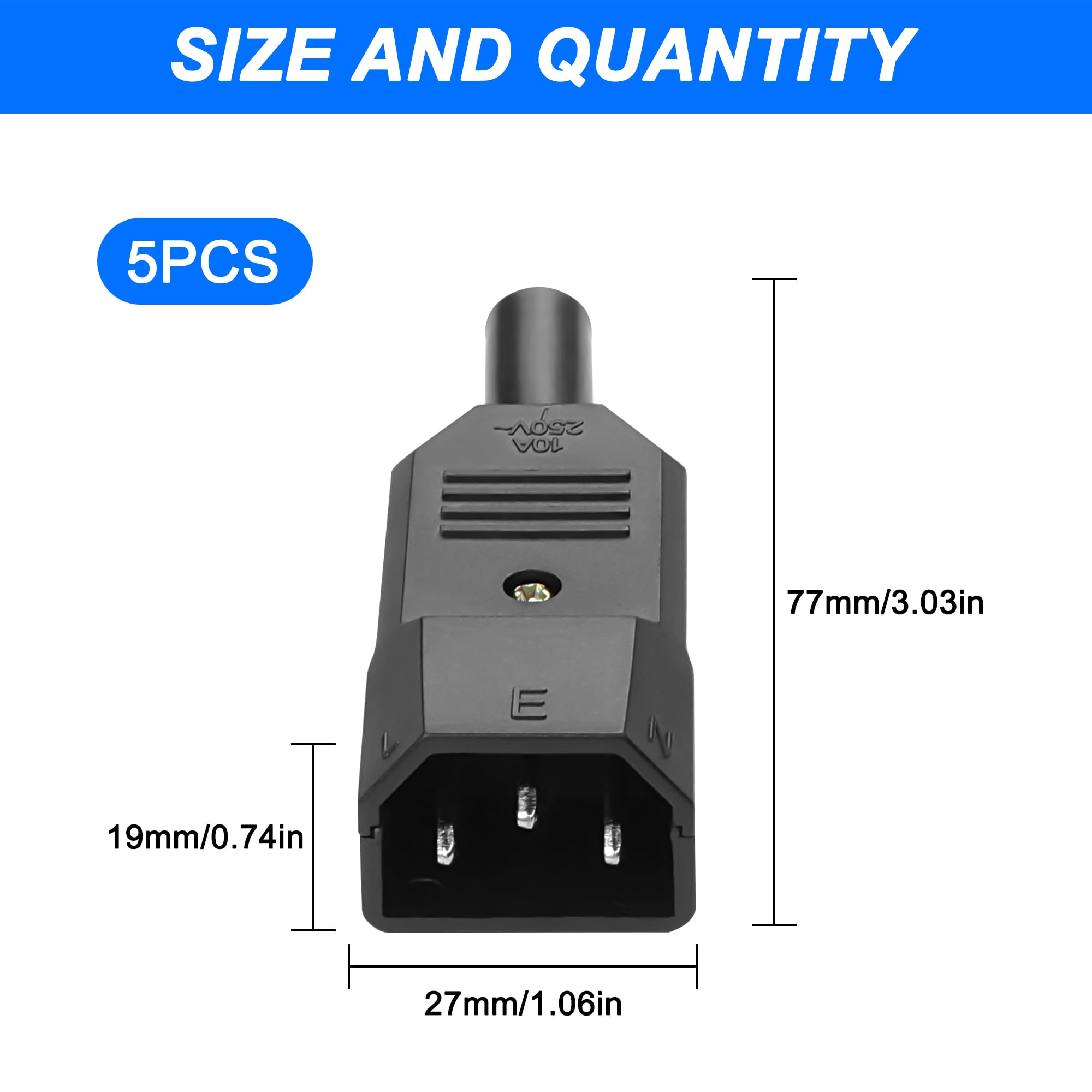 MEIRIYFA IEC320 C14 Adattatore AC 250 V 10 A 3 pin morsetti Inlet Power Plug Socket Adattatore per cabinet PDU Industriettechnik Dedicated (5 pezzi)