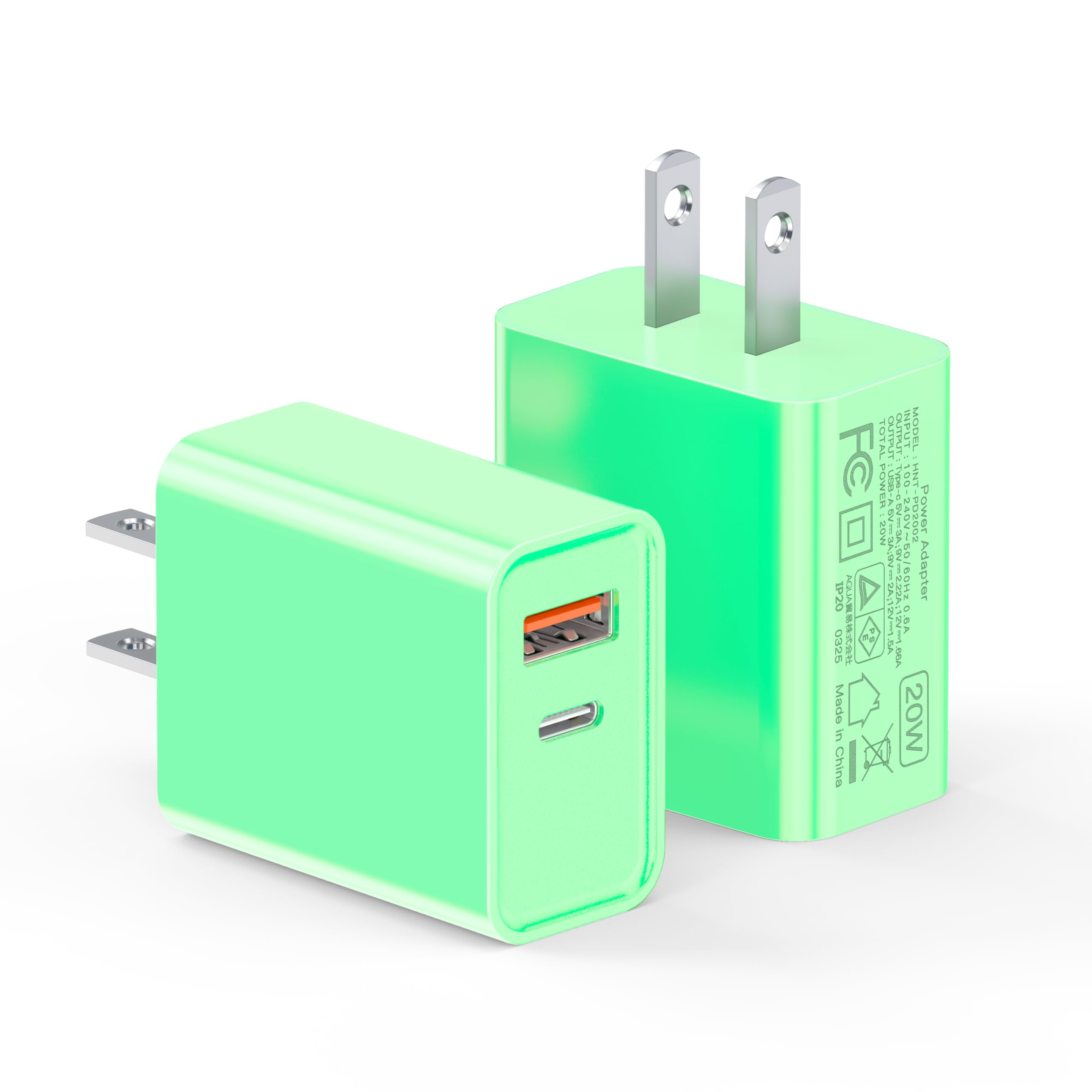 USB C Wall Charger, LCGENS 2-Pack 20W Type C Fast Charger Block Plug Dual Port PD + QC3.0 USBA Charging Brick Cube for iPhone, iPad, Samsung Galaxy,