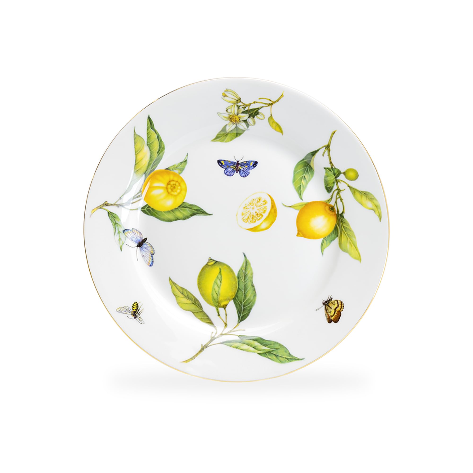 Gracie China by Coastline Imports Gracie China Lemons Butterfly Bee Garden 20 cm zestaw 4 porcelanowych talerzy deserowych/sałatkowych, żółty