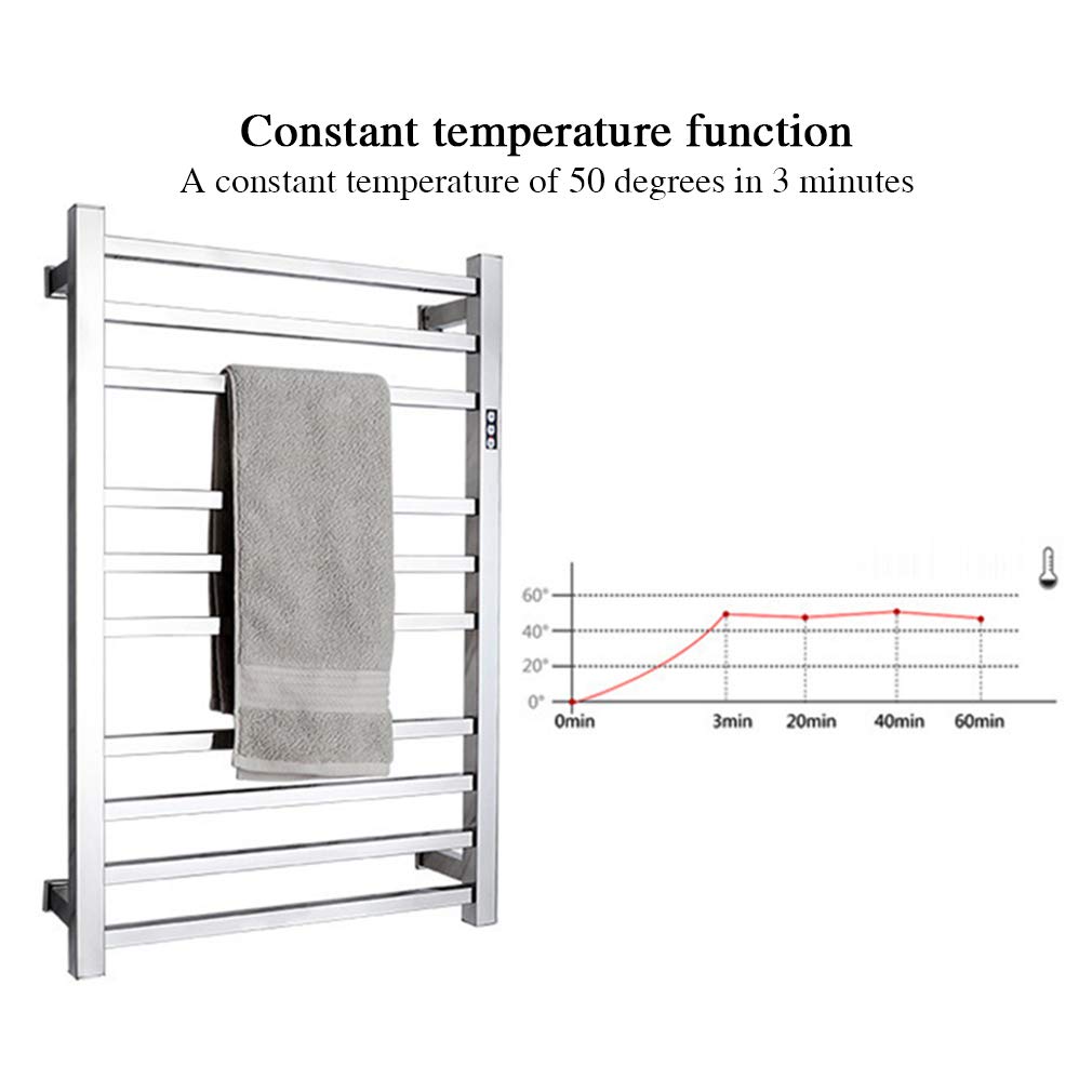 Scaldasalviette, scaldasalviette a 10 barre da parete, scaldasalviette elettrico a risparmio energetico da 88 W per il bagno, scaldasalviette in acciaio con interruttore on/off, stendibiancheria