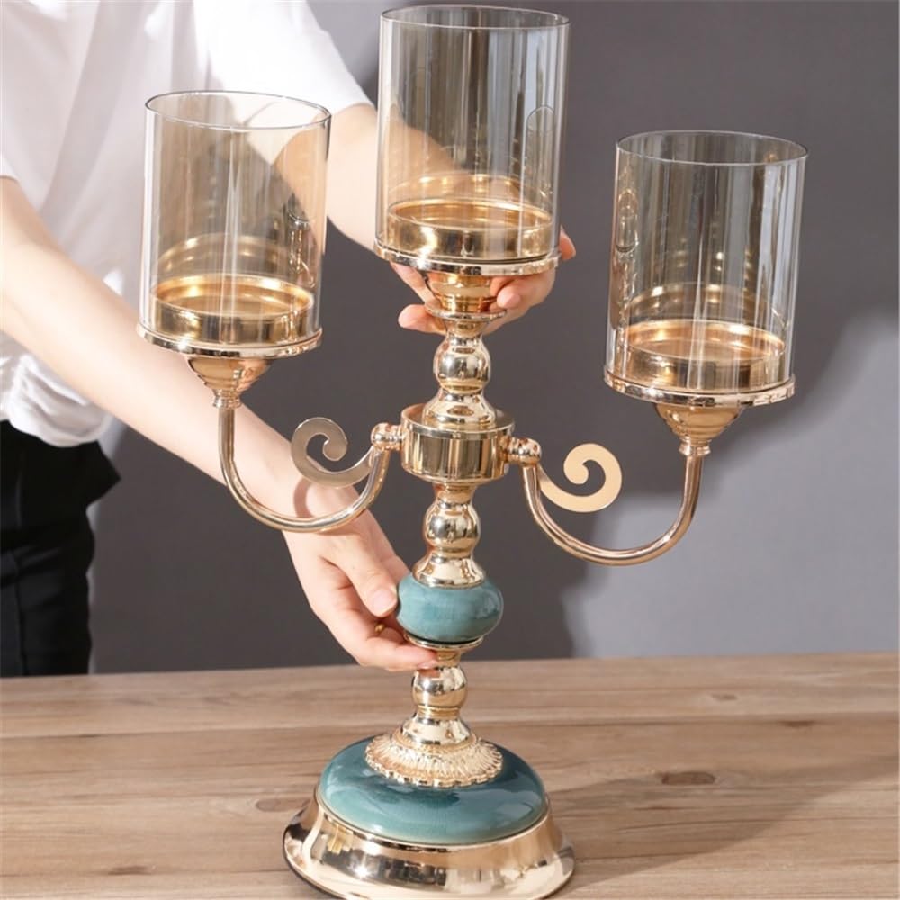 Portavelas Decorativos Candelabro de Tres Cabezas Ligero, decoración Mesa romántica Retro para Fiestas