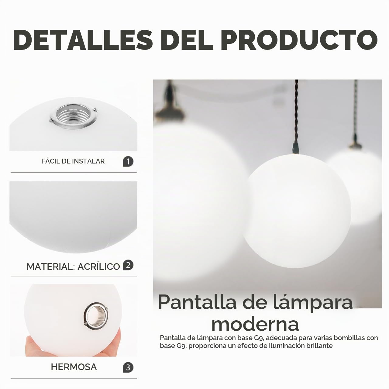 Pantalla De Lámpara Redonda Acrílica 4.72 Pulgadas Conector Roscado G9 Para Lámparas Colgantes De Techo Sala De Estar Dormitorio Iluminación Interior