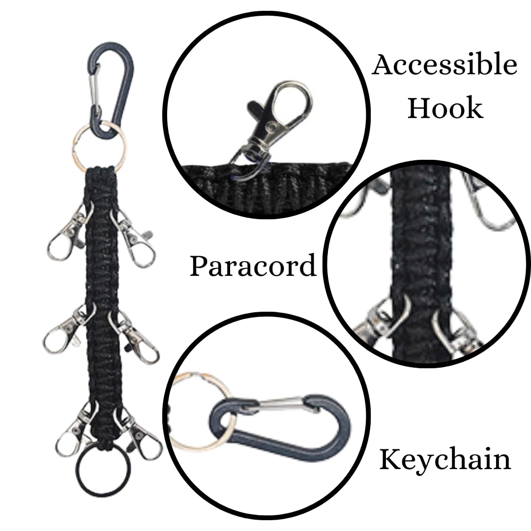 NGIL Glitter Paracord Cheer Hairbow Holder for Backpack, Dance Team Hairbow Keychain with Carabiner (Glitter-Black)