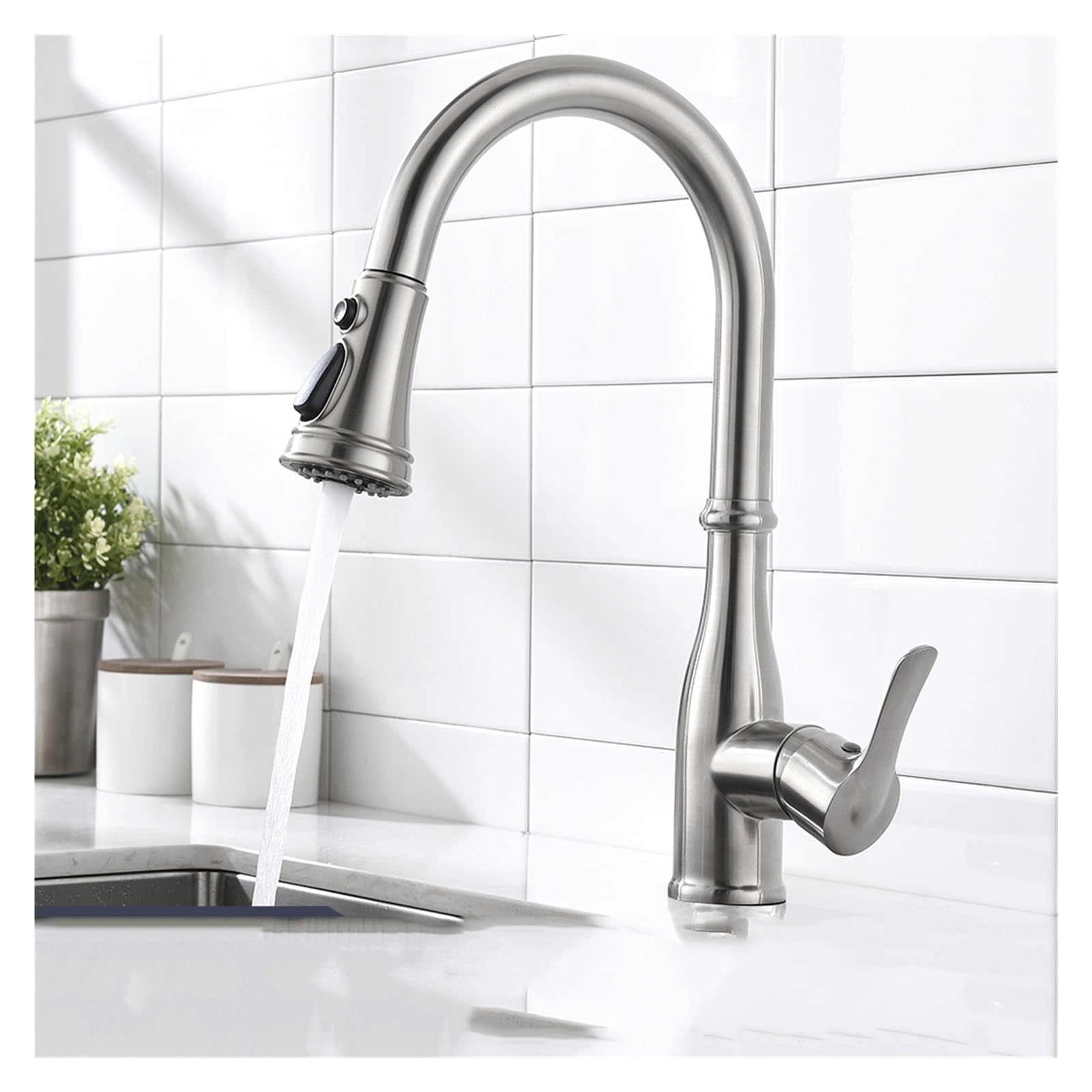 Robinet de cuisine anti-éclaboussures avec douchette rétractable chrome