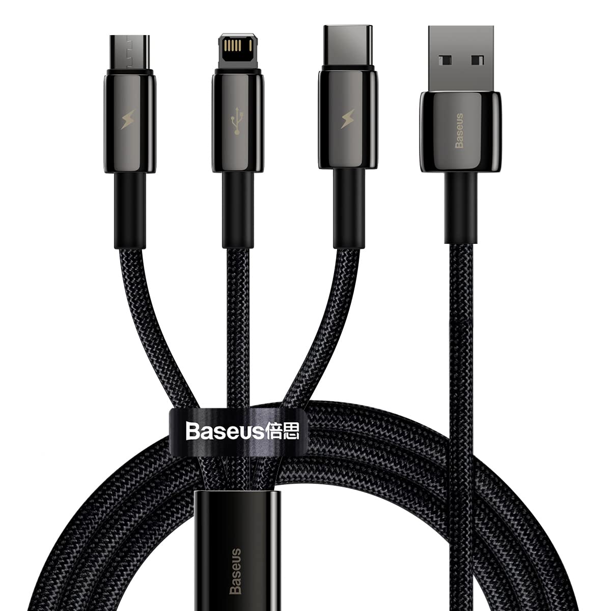 Baseus Tungsten Gold 3'ü 1 arada Kablo, USB'den mikro USB'ye/USB-C'ye/Lightning'e 3,5A, 1,5 m