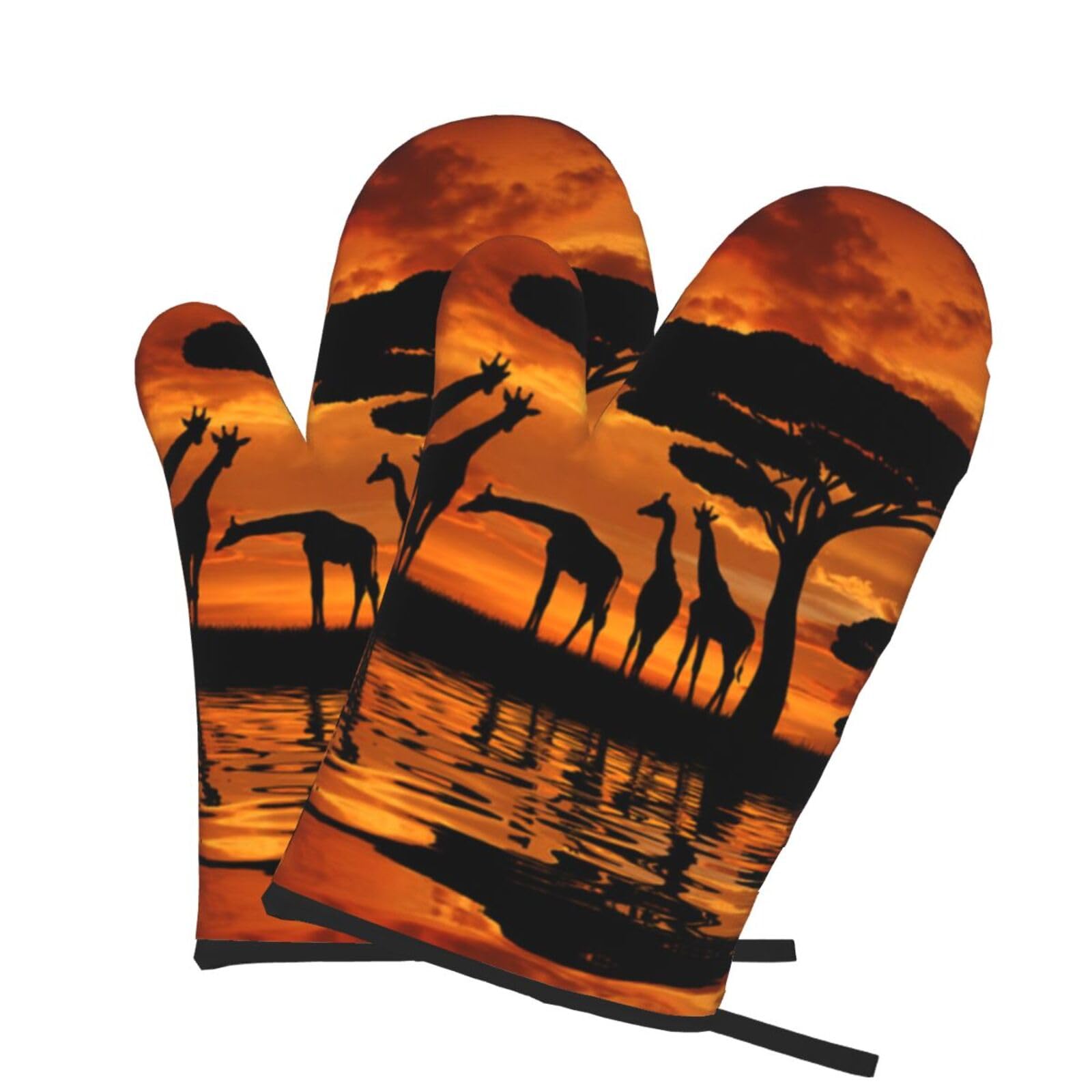 Oven Mitts Set of 2 Pcs, Giraffe under the tree in Africa Prints Heat Resistant Kitchen Gloves for Cooking Baking Grilling