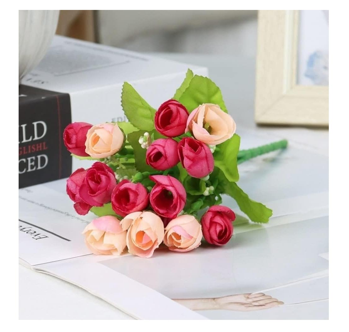 SPHINX Artificial Peony Flower Small Bunches (22cm, 15 Heads) for vase or Table Decor. Ideal for Living Rooms, Offices, Restaurants, Valentine’s Day (No vase)- (2, Dark Pink Dual Tone)