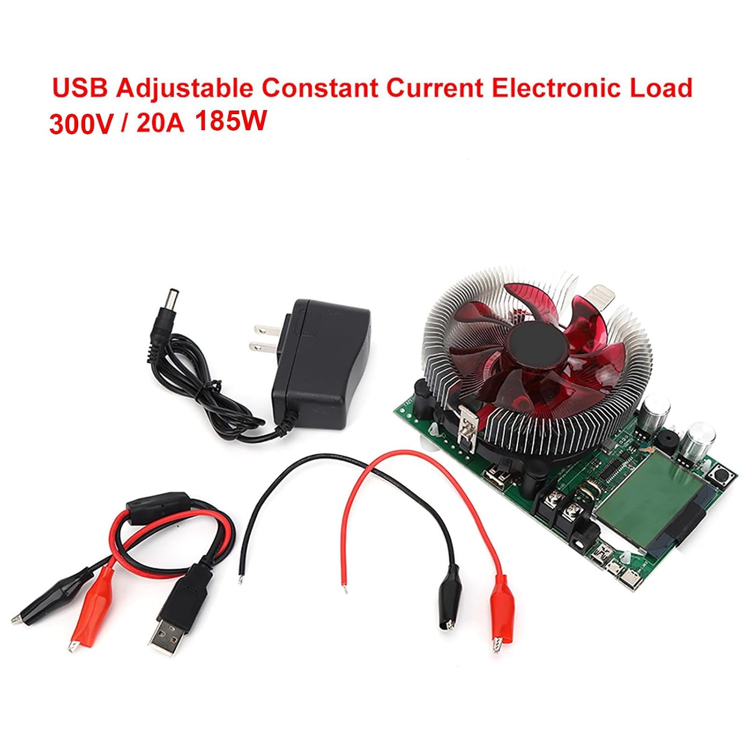 Professional USB Adjustable Constant Current Electronic Load Battery Capacity Tester Module 185W 20A with LCD Screen Smart Cooling Fan for Battery Power Supply Testing