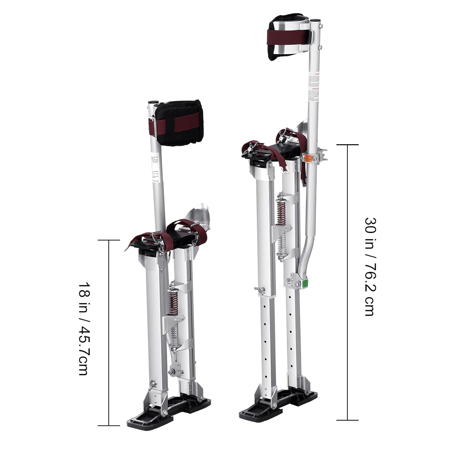 Happybuy Adjustable Drywall Stilts, 18"-30" Aluminum Tool Stilts with Protective Knee Pads, Durable Non-Slip Work Stilts for Sheetrock Painting, Walking, Taping, Silver Finish