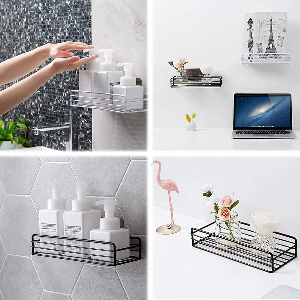 AP SALES Metal Multipurpose Kitchen Bathroom Shelf Wall Holder Storage Rack Bathroom Rack Storage Box Strong Magic Sticker Shower Rack Shelf Black 2