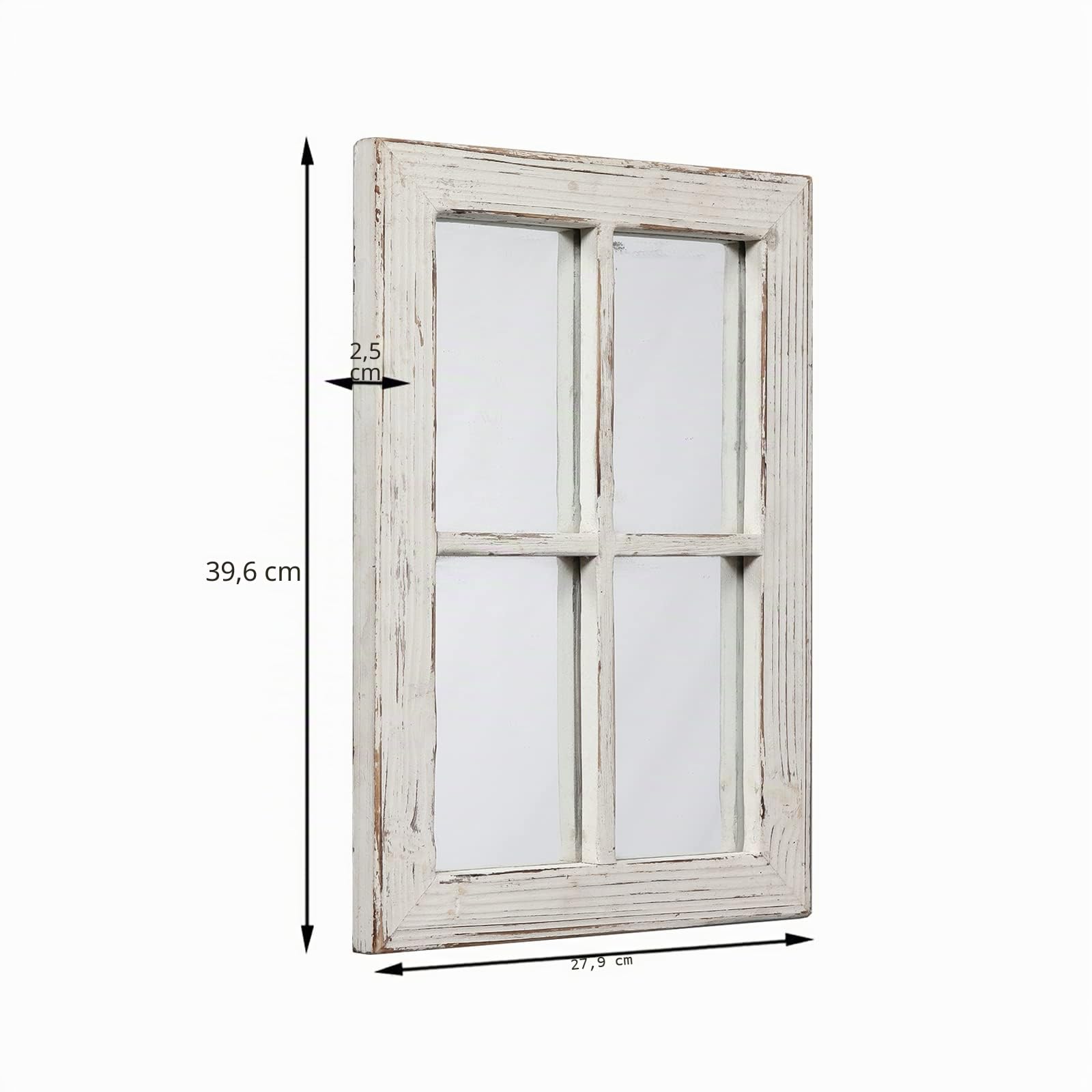 Specchio da Parete Rettangolare 28 x 40 cm, Shabby Chic Specchio con Cornice in Legno Bianco, Specchio per Ingresso, Camera da Letto, Soggiorno