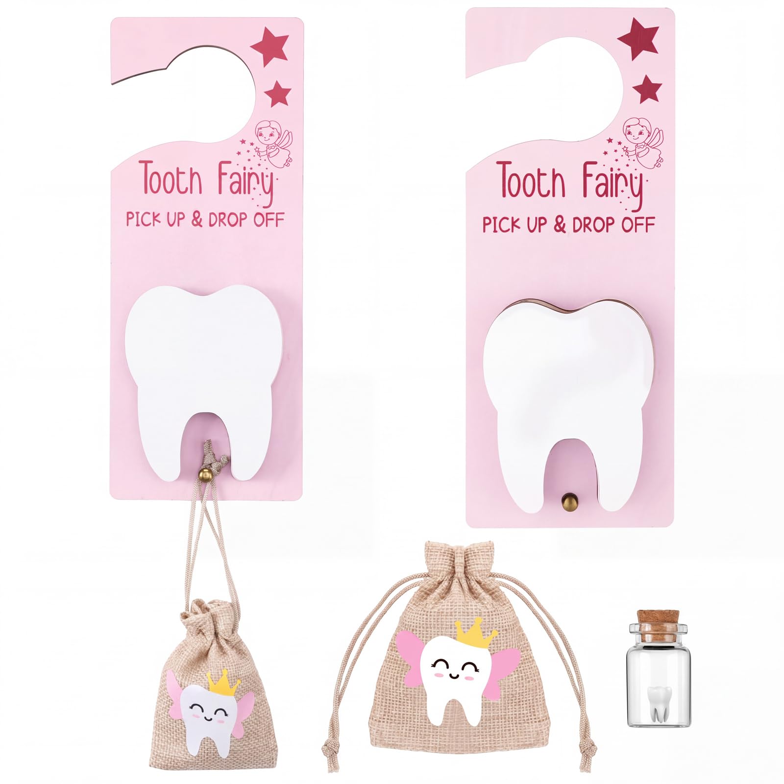 DoubleFill Tooth Fairy Door Hanger Pouch Keepsake Box,Classic,Pink Brown