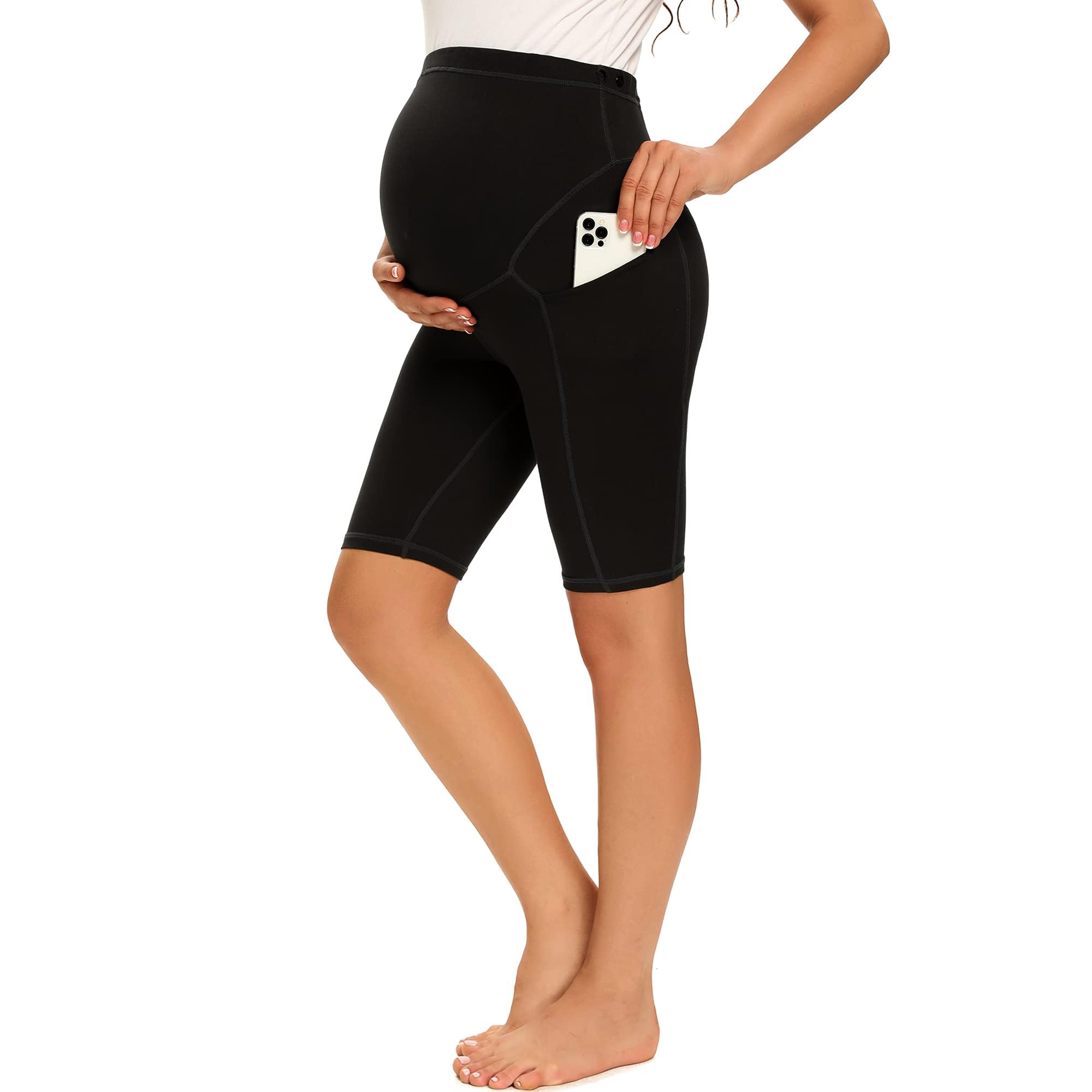 Women's Maternity Yoga Shorts, Over The Belly Active Comfy, Biker Workout Running Athletic Shorts Side Pockets, Made of 90% Polyester and 10% Spandex, High Waistband and Side Pockets XL