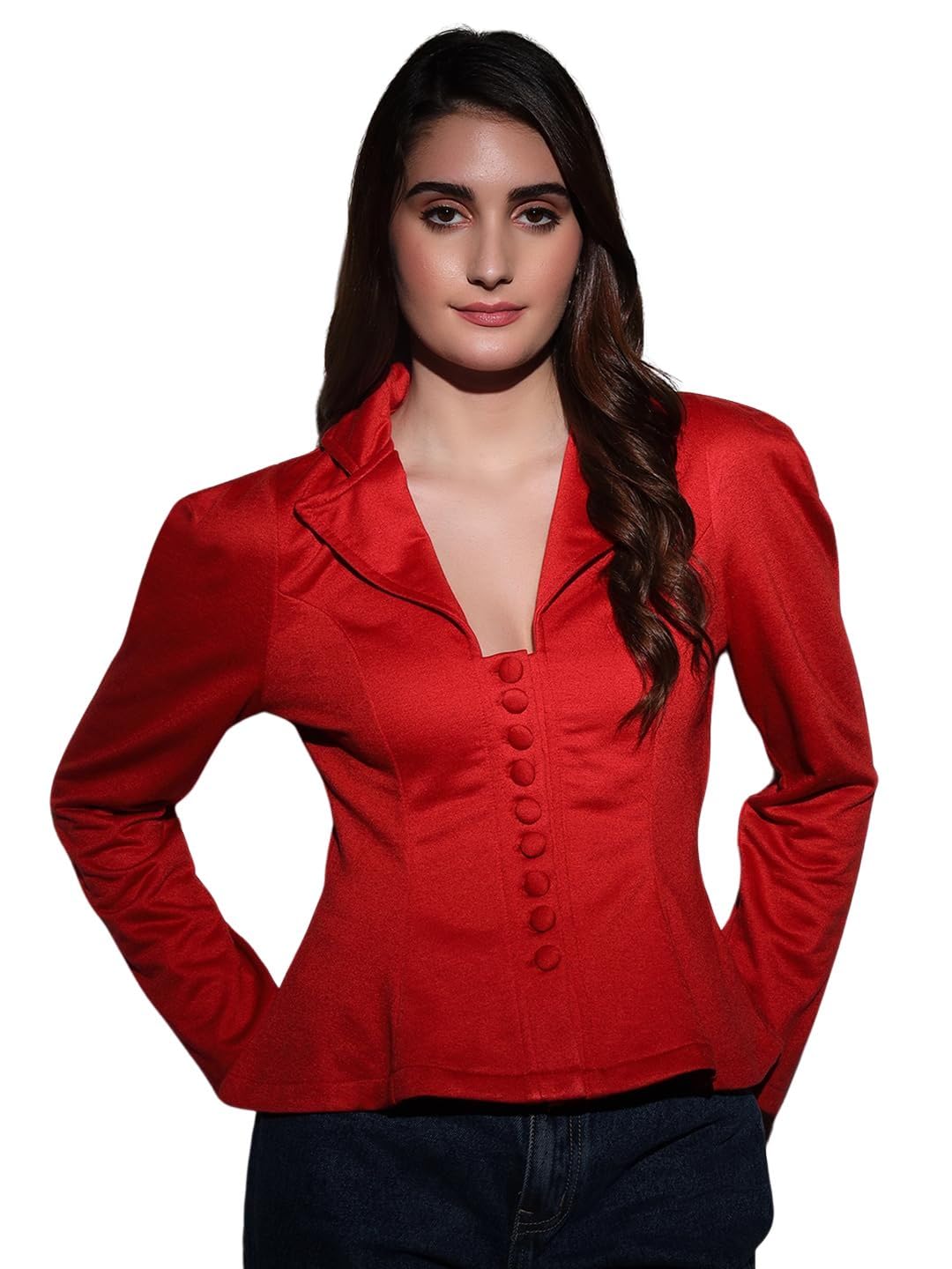 tandul Solid Red Women's Coat - Polyester, Long Sleeves Coat (10564)-picture-23