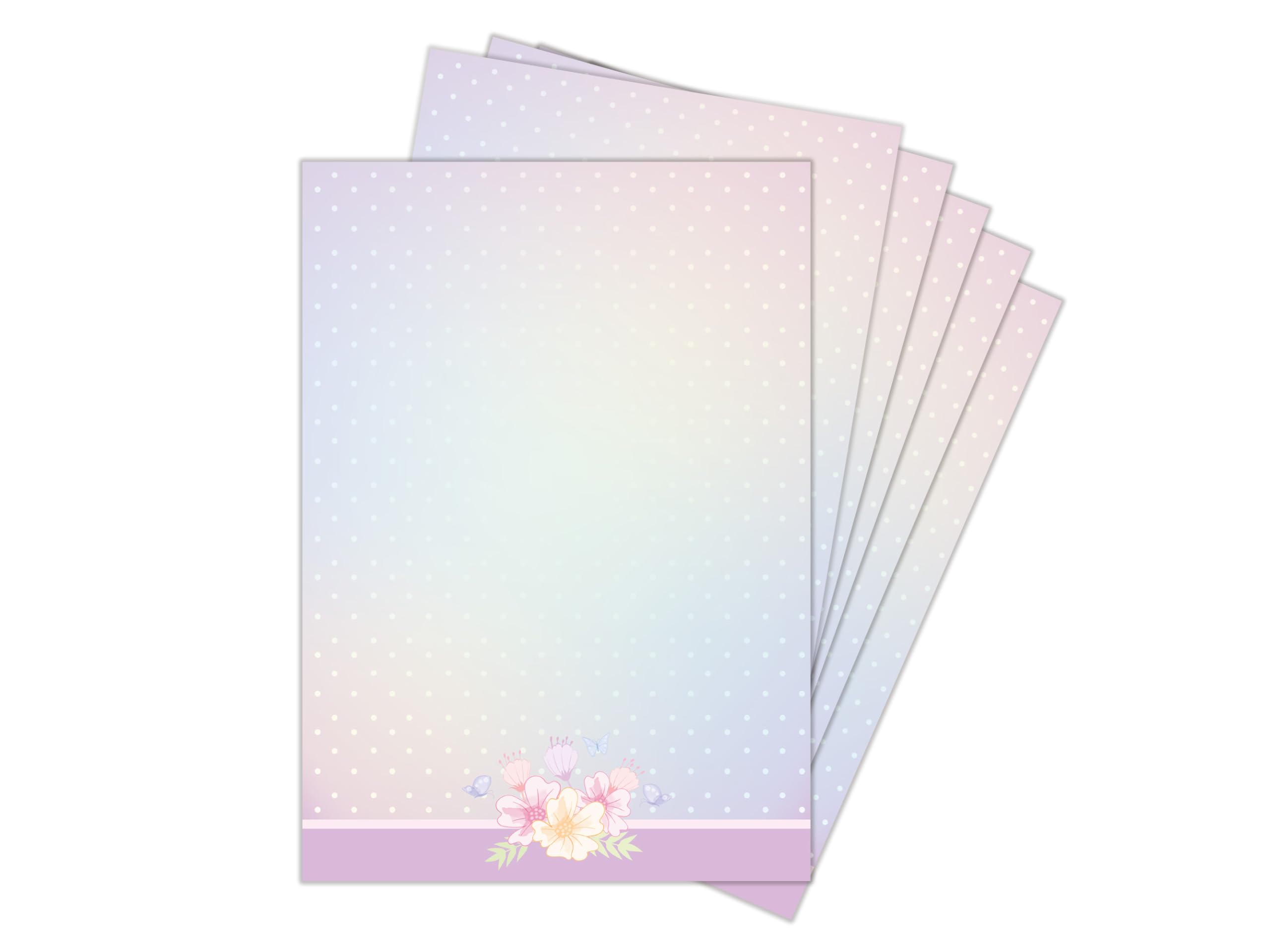 Briefpapier-Set 250 Druckerpapier DIN A4 + 250 Umschläge DIN-lang haftklebend Motiv Punkte lila beidseitig beschriftbar und bedruckbar für Einladung Briefpost Firmenpost Urkunde Zertifikate