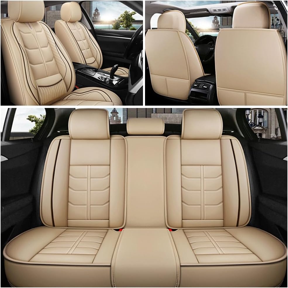 Leather Car Seat Cover for Nissan Maxima 2004-2023,Waterproof car seat Covers with Lumbar Support,Comfortable Breathable Seat Cover,Easy to Install(5PCS Comfort,Beige)