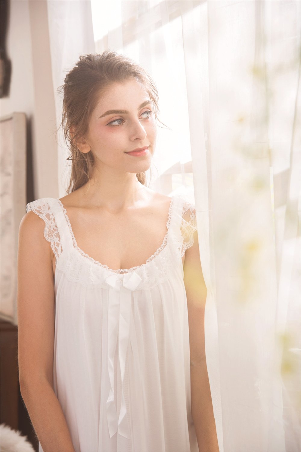 Women's Lace Vintage Victorian Nightgown Ladies Sleeveless Sleep Dress