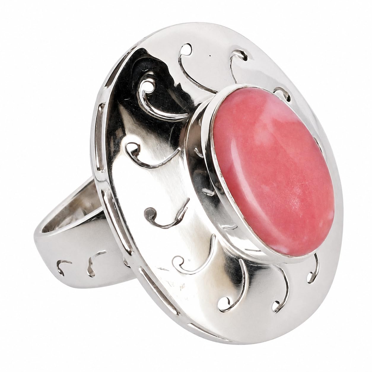Bague opale rose cabochon carré argent 925 réglable main - 6