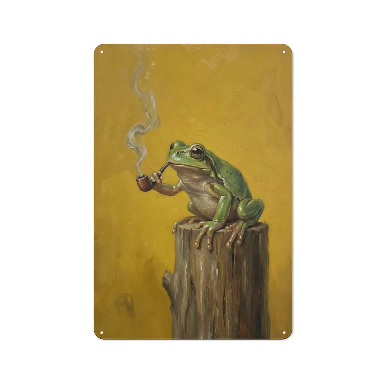 Junmoney Style-6 Bistro Style Bistro Metal Sign 30X20cm Featuring Frog Smoking A Pipe On A Tree Stump, Shop Wall Decor For Takeaway, Bar, Kitchen Or Counter Area