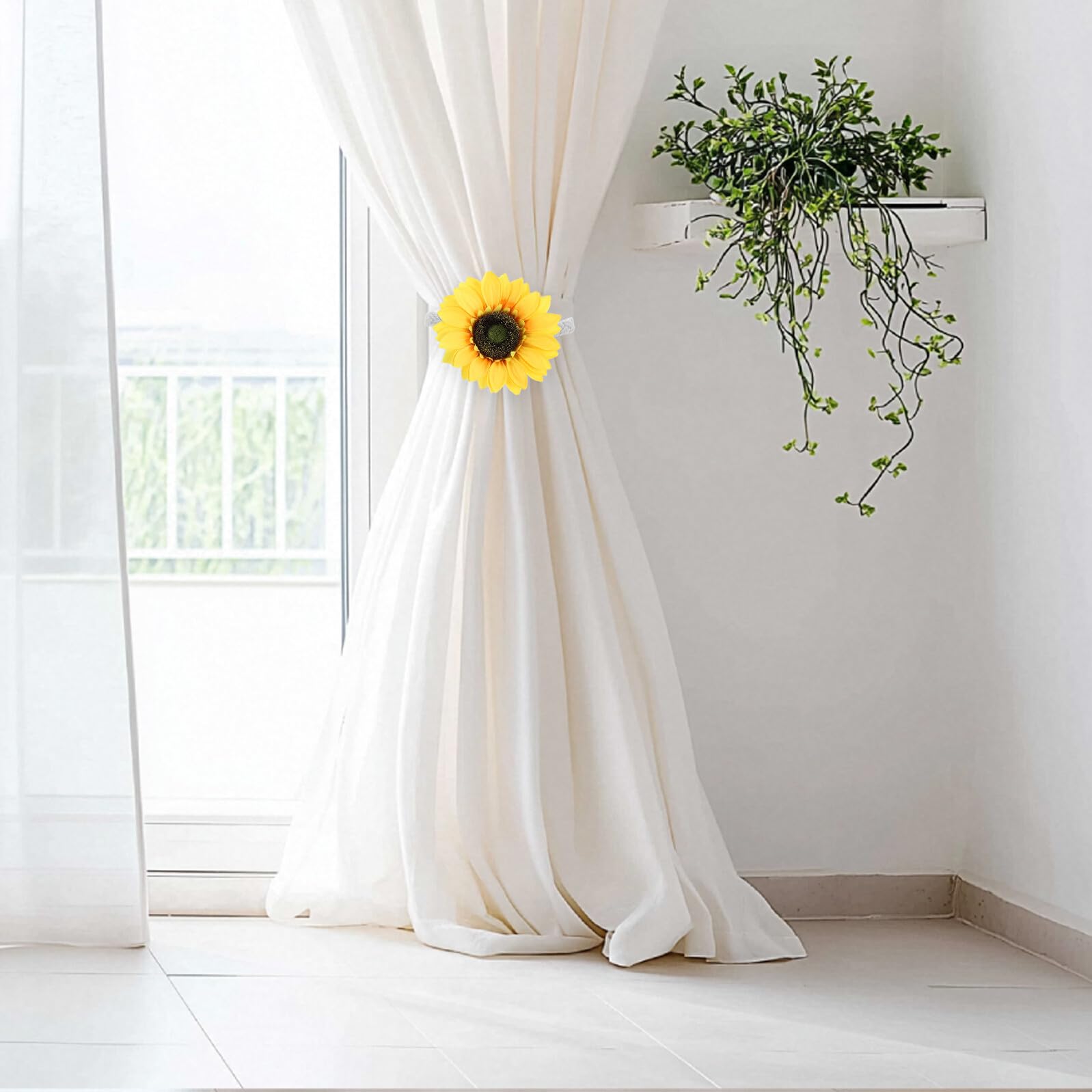 OUNONA Lot de 2 Embrasses de Rideaux Tournesol Rustiques Décoratives Cordelette Fleurie Adaptable pour Rideaux Légers ou Épais Accessoires de Décoration Intérieure pour Chambre et