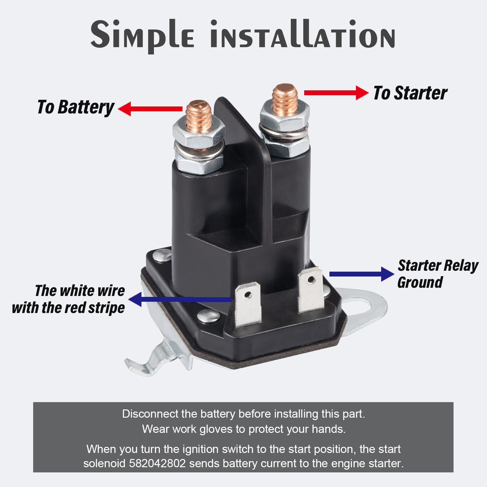 JTAREA 192507 Starter Solenoid Relay 12 V 4 Terminals Magnetic Switch Starter Solenoid Replace Replacement for 532192507 582042802 582042801 435-325 LT2000 YS4500 215462947050 7055 Lawn Mower - Image 4