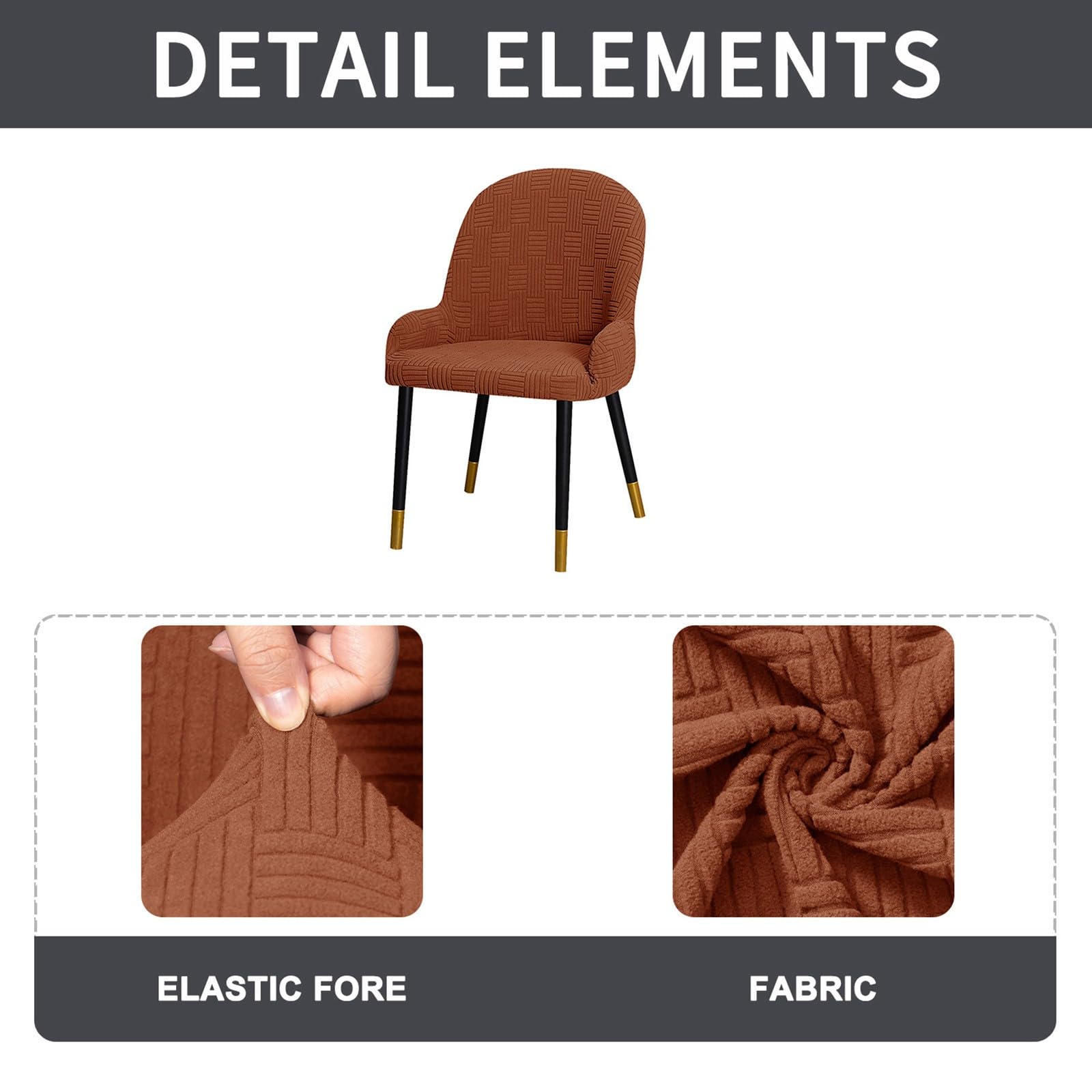 Stuhlhussen mit Gebogener Rückenlehne und Armlehnen,Esszimmer Stuhlhussen 1/2/4/6er-Set,rutschfest und Strapazierfähig,für Wohnzimmer Schlafzimmer Büro Schminktisch(Dark Gray,4 Set)