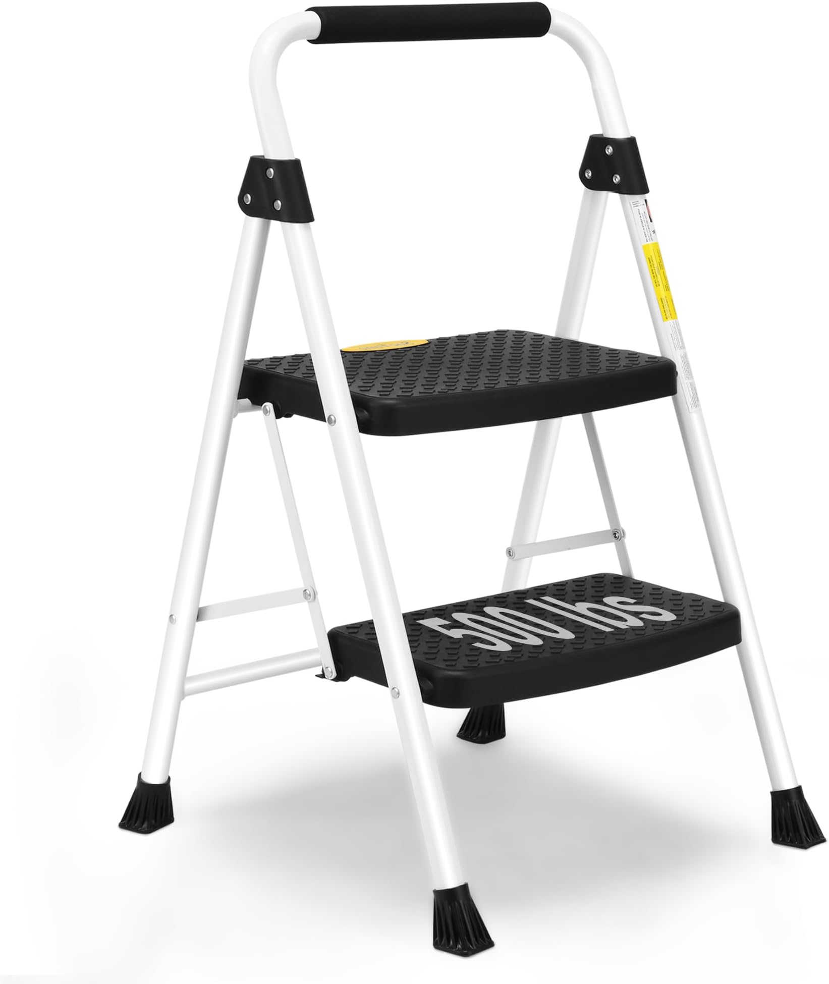 Soctone 2 Step Ladder, Folding Step Stool for Adults & Kids, with Handle, Wide Anti-Slip Pedal, Lightweight, Multi-Use for Household and Kitchen, 500lbs Capacity Small Step Stool, White