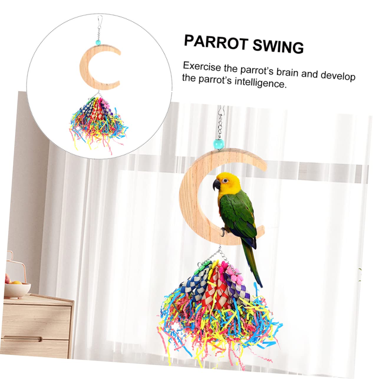 GANAZONO 2Pcs Parrot Shaped Bird Cage Hanging Swing for Parrots for Training and Play Durable Natural Material Enhances Curiosity and Joyful Atmosphere