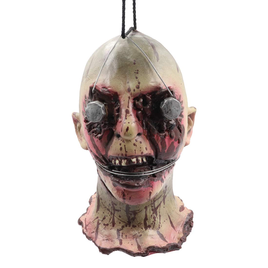 Tpone Light Brown/Flesh Tone, Red Haunted House Creepy Zombie Head Props, Halloween Hanging Severed Head Decoration,Scary Life-Size Bloody Cut Head Corpse Realistically Latex Head Pendant Prop