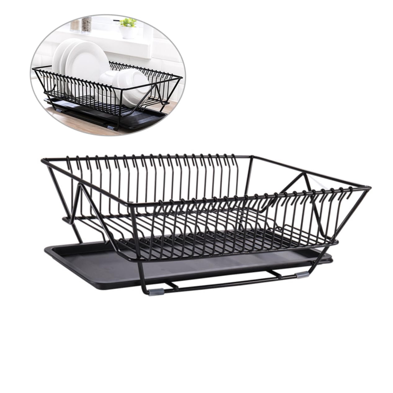 Alipis Égouttoir à Vaisselle en Acier Noir Plateau D'écoulement et Design Drainant, Organiseur Multifonction pour Comptoir Cuisine Près de L'évier
