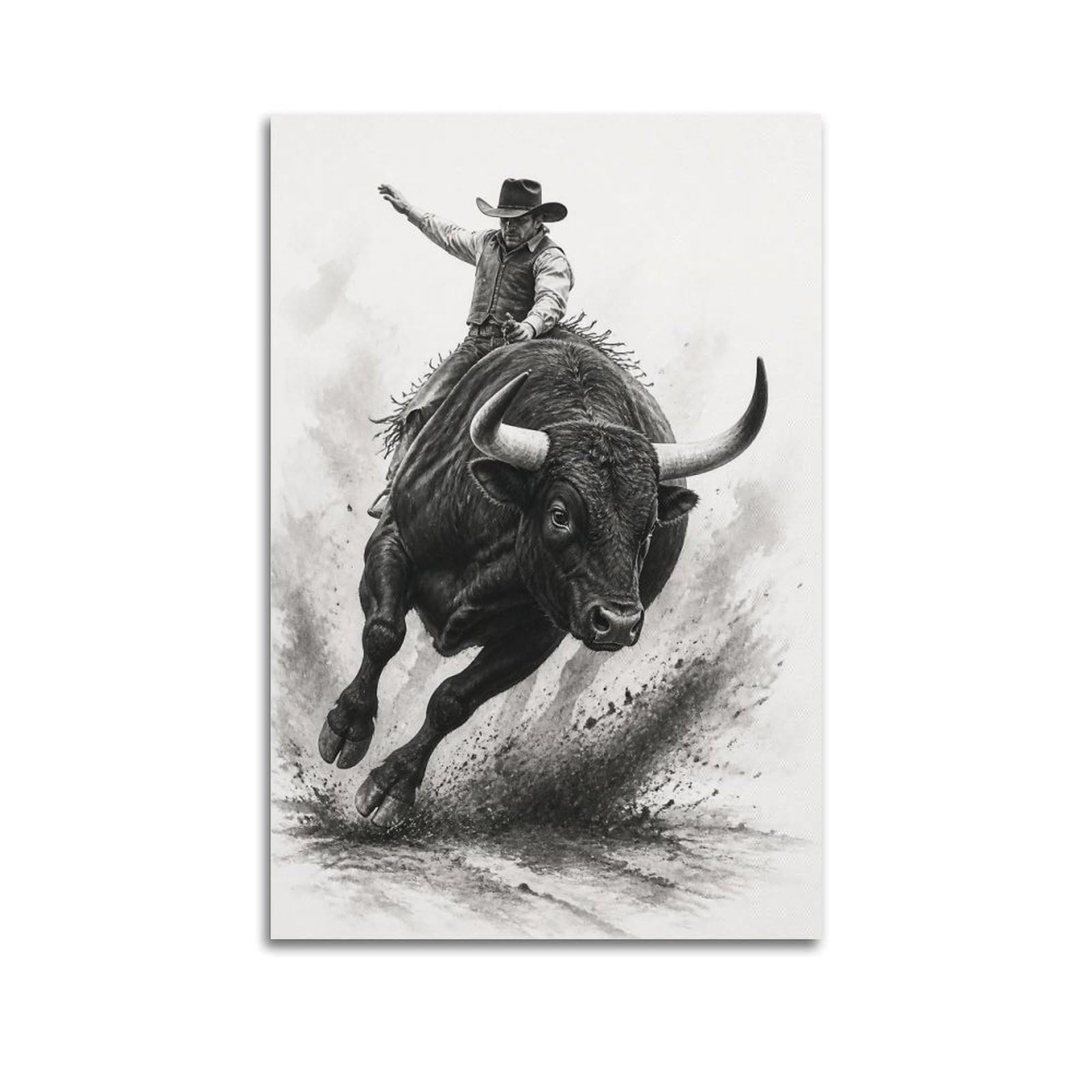 OKAHYS Monochrome Rodeo Bull Rider Poster Black Rustic Ranch Western Modern Decorative Canvas Prints - Ideal Wall Art for Family, Man Cave, Game Room, Boys & Girls Bedroom 20x30inch(50x75cm)