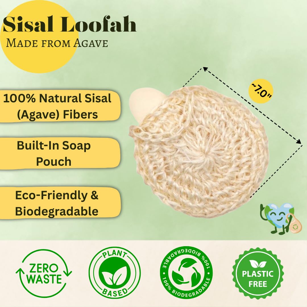 Amazon.com: Natural Loofah Body Scrubber  Exfoliating Loofah Sponge,  Handwoven Sisal Agave with Soap Pouch, Eco-Friendly Arabic - Turkish Bath  Washcloth for Women & Men (2-Pack) : Beauty & Personal Care