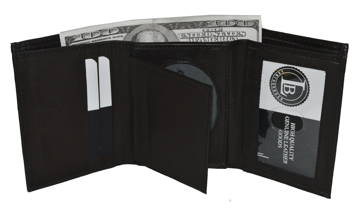 LB LEATHERBOSS Mens Leather Wallet Sheriff Officer Police Shield Fire Security Id Holder New ! (Black)