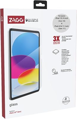 ZAGG InvisibleShield Glass Screen Protector for iPad A16 2025 11th/10th Generation 2022 10.9 Inch - 3X Stronger Tempered Glass, Impact & Scratch Protection, Anti-Fingerprint, Easy Install, Clear