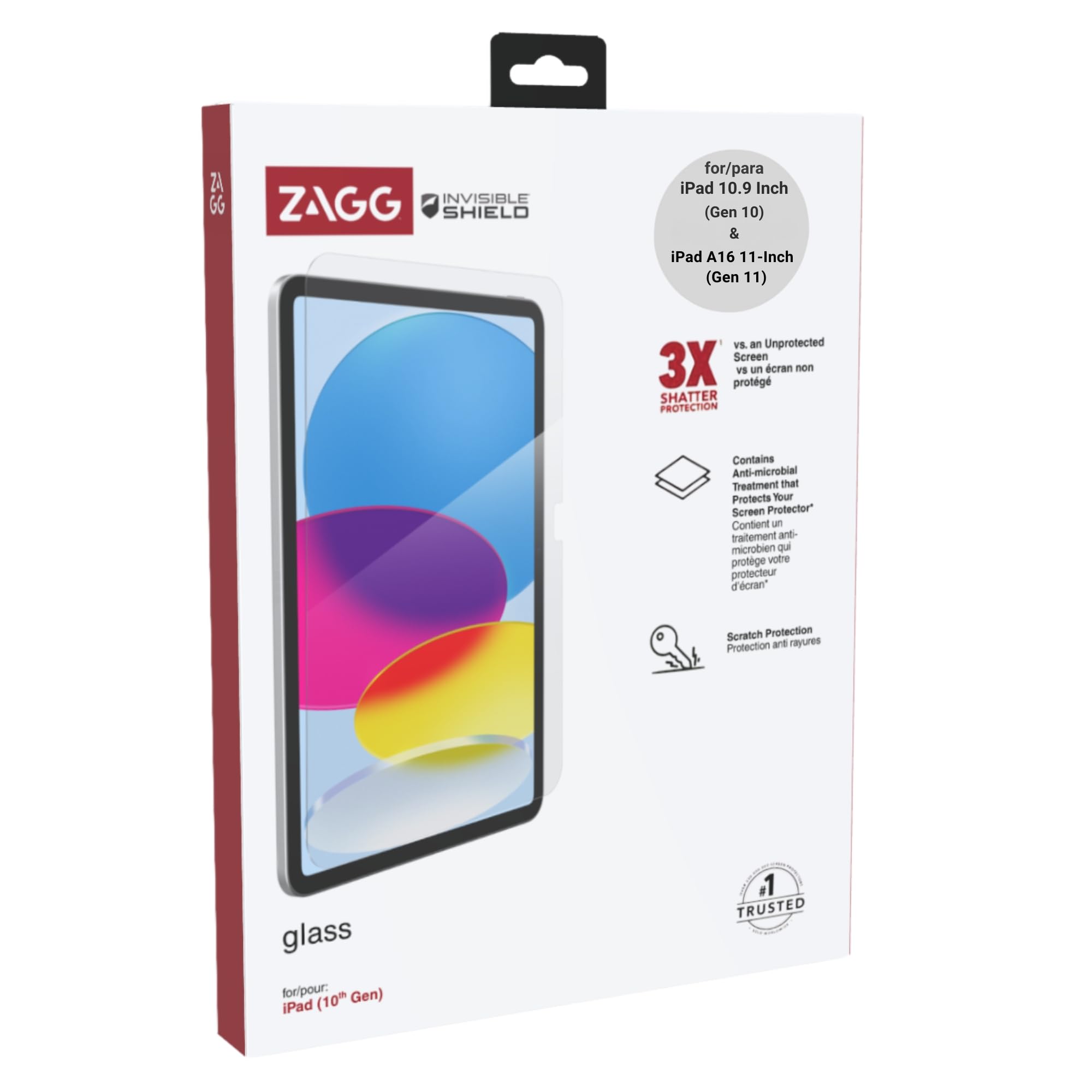 ZAGG InvisibleShield - Pellicola protettiva in vetro temperato per iPad A16 2025 11a/10a generazione 2022 da 10,9 pollici, 3 volte più resistente, protezione da urti e graffi, anti-impronte, facile da