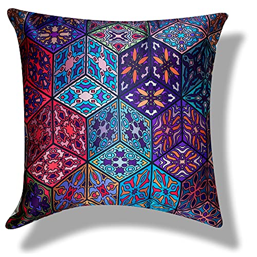 Image of Merhaba Microfiber Satin 250TC Cushion Pillow Covers, Multicolor, Set of 5(Ishil, 12x12 Inches)