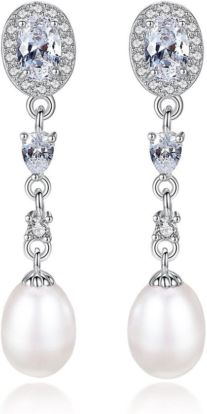 Sterling Silver Pearl Earrings 8mm Dangle Teardrop Earrings Bridal Betrothal Jewels